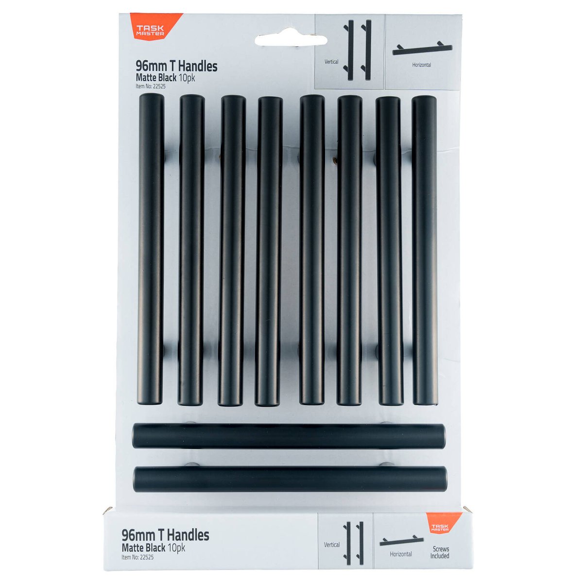 Taskmaster 96mm Matte Black T Handle - 10 Pack Cabinet Handles