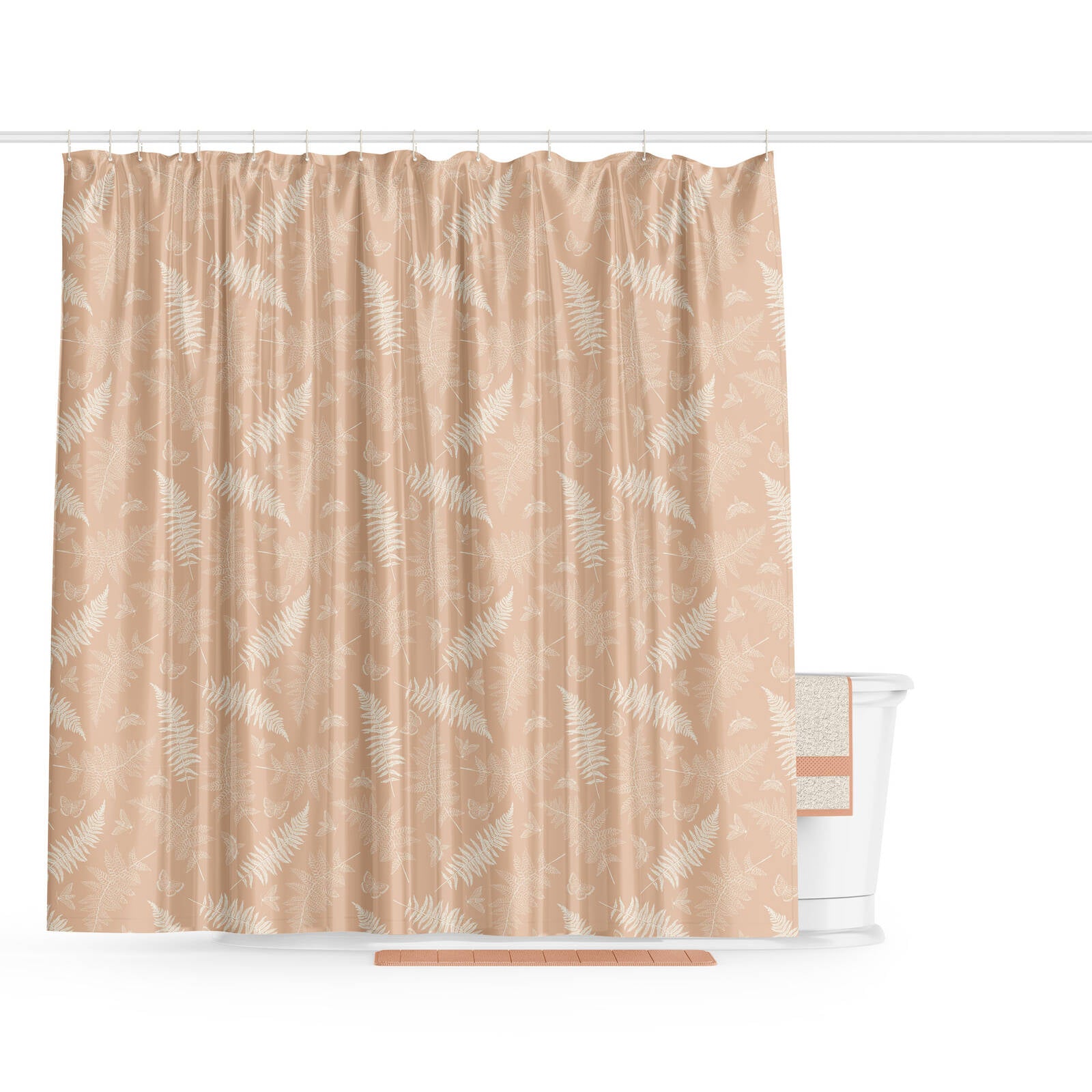 Barelli Long Drop Ferns Amberlight Polyester Shower Curtain 210 x 180cm 12 Rings