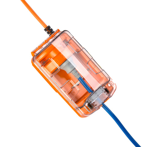Ampfibian RV-Plus 15A to 10A Caravan Power Adaptor, RCD Protected, Safety Orange