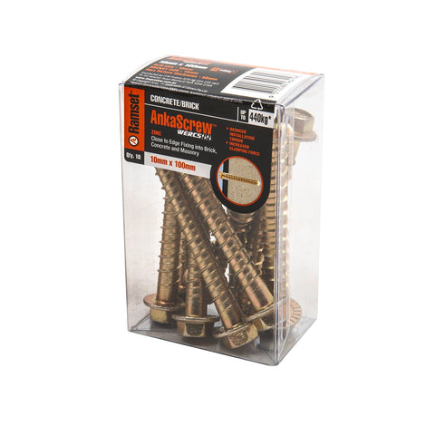 Ramset AnkaScrew 10 x 100mm Zinc-Plated Masonry Anchor - Flanged Hex Screw-In - 10 Pack