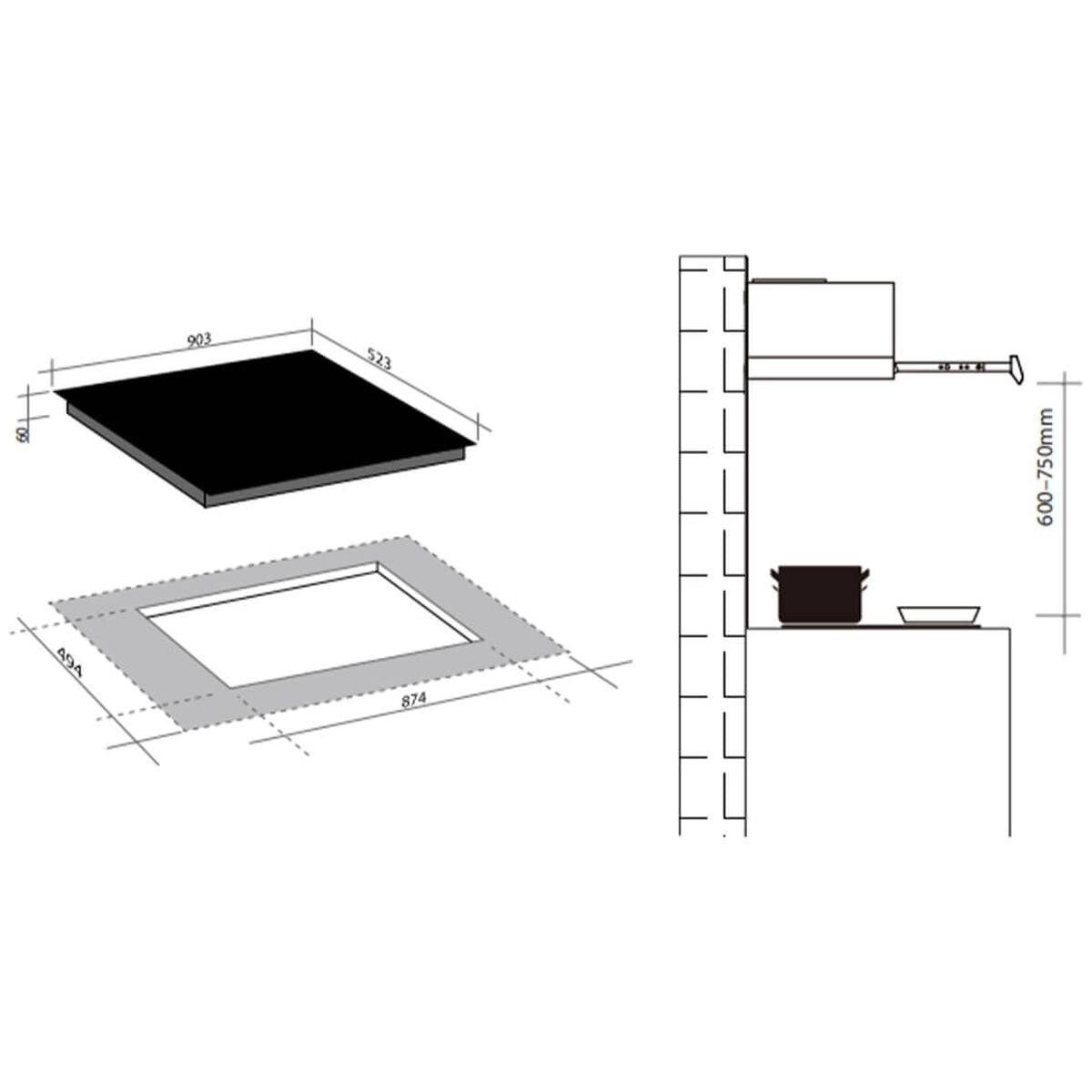 Artusi 90cm 5 Zone Induction Cooktop - Black Schott Ceran Glass, Slider Touch Control, Boost, Timer - CAID95B