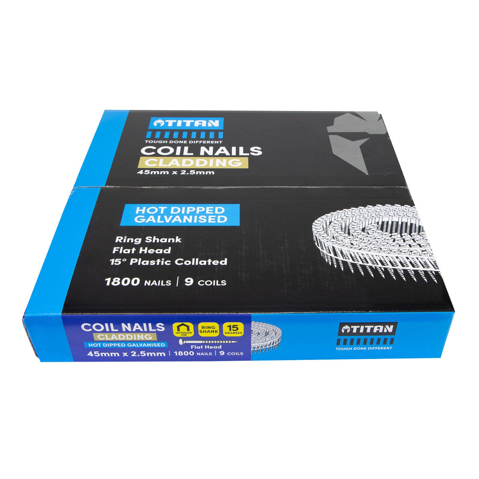 Titan 45 x 2.5mm Hot Dipped Galvanised Ring Shank Collated Coil Nail - 1800 Pack