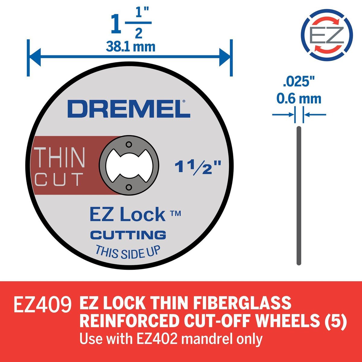 Dremel 38mm EZ Lock Thin Cut Off Wheels - 5 Pack EZ409