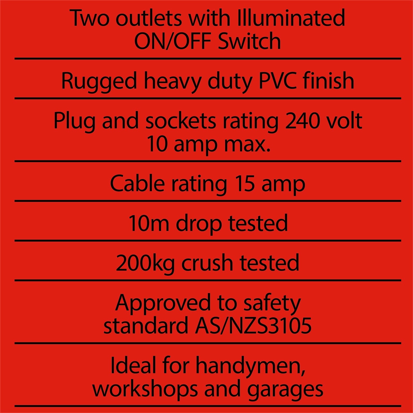 DETA 20m Red Extra Heavy Duty Dual Socket Extension Lead - 10A 240V Switched DRX20