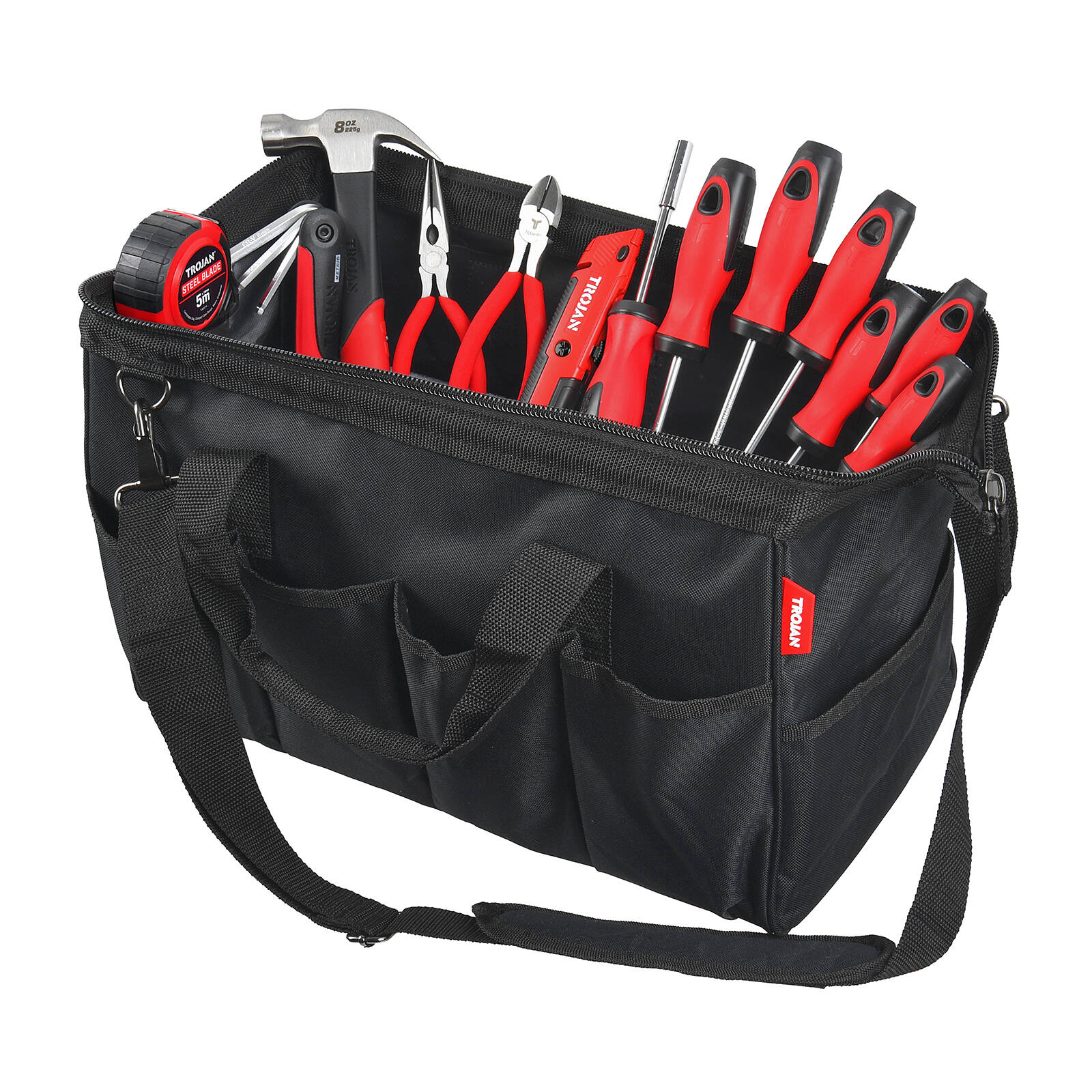 Trojan 35 Piece Tool Kit with Storage Bag, Claw Hammer, Pliers, Screwdriver Bits and Utility Knife