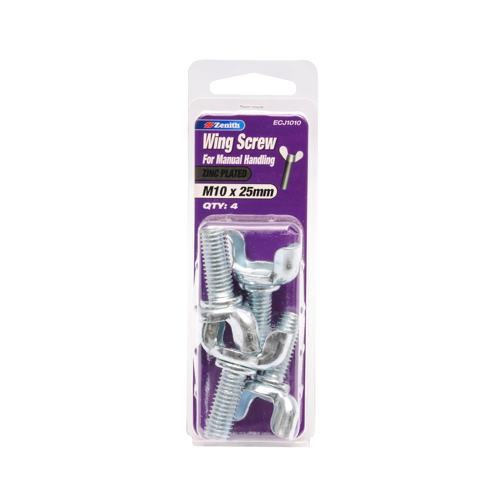 Zenith M10 x 25mm Zinc Plated Steel Wing Screw - 4 Pack