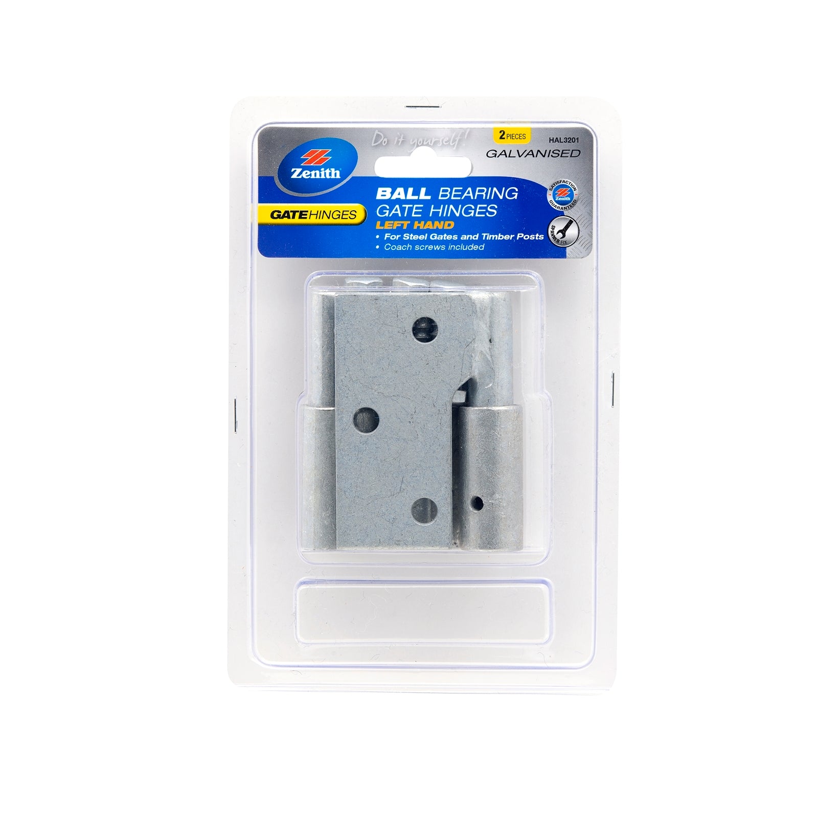 Zenith Galvanised Left Hand Ball Bearing Steel to Timber Gate Hinge - 2 Pack