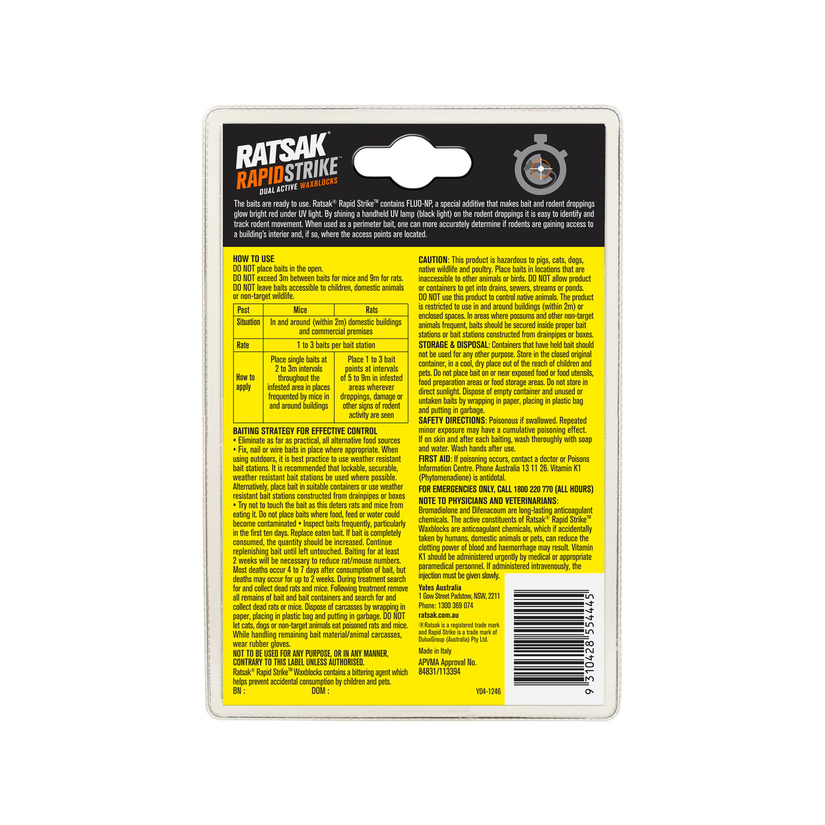RATSAK 90g Rapid Strike Dual Active Wax Block Indoor Outdoor