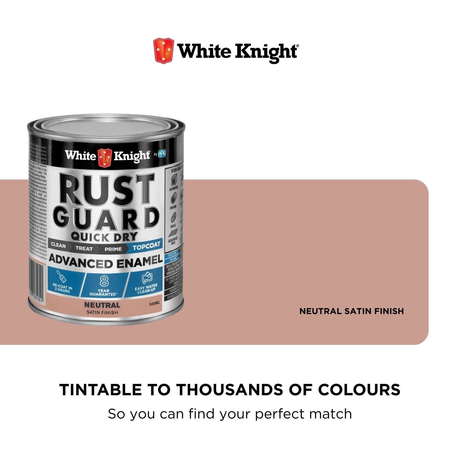 White Knight Rust Guard 500ml Neutral Satin Quick Dry Advanced Enamel Paint