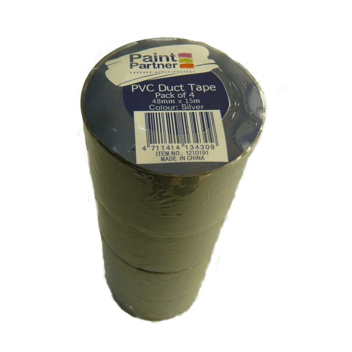 Paint Partner Silver Duct Tape 48mm x 15m, PVC Moisture Resistant 4 Pack