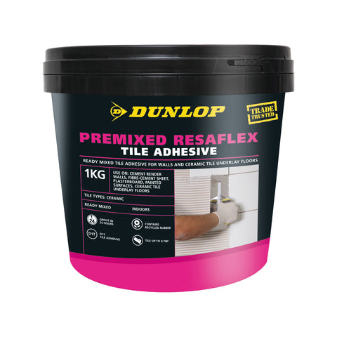 Dunlop 1kg Grey Premixed Resaflex Tile Adhesive, Flexible, Indoor Wall & Floor