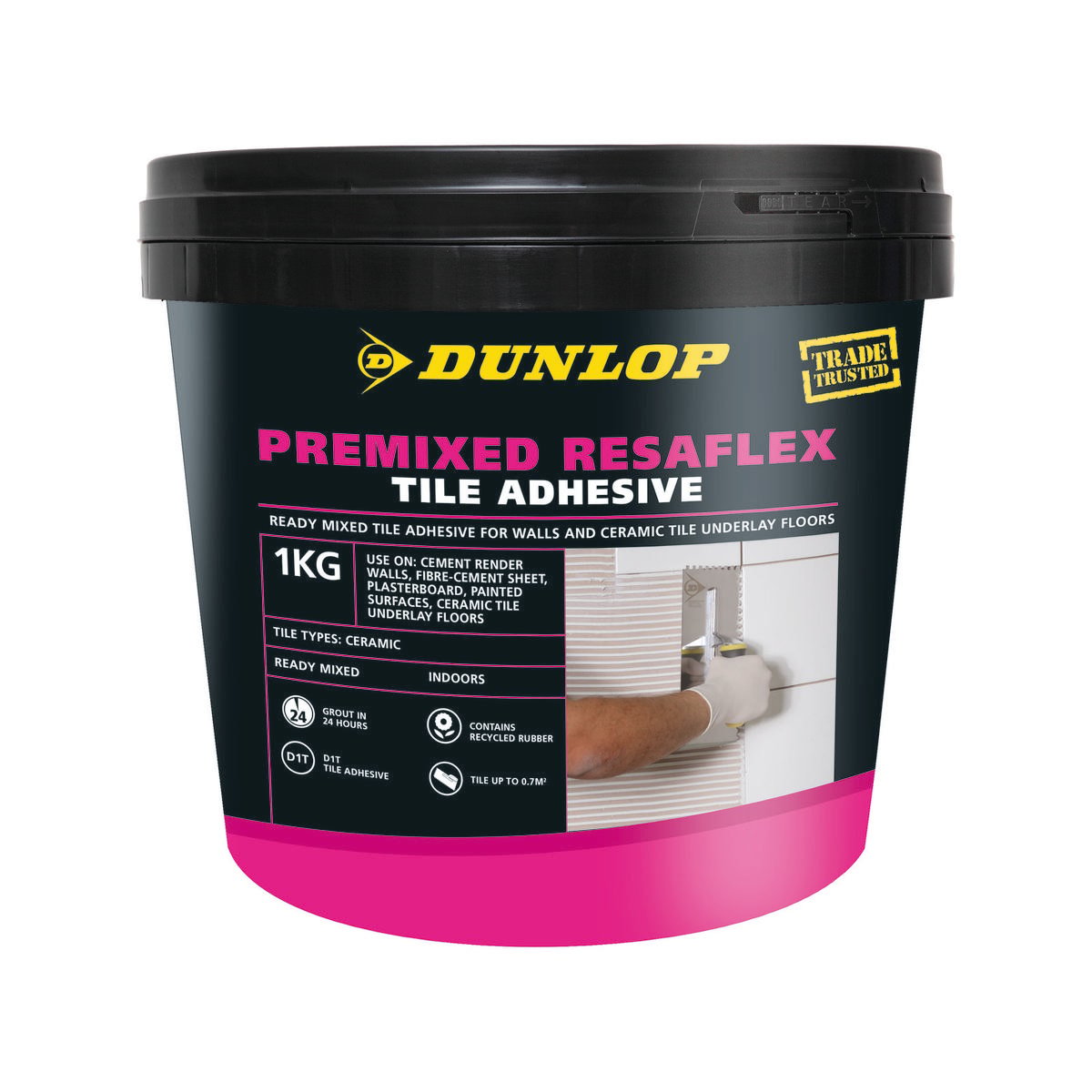 Dunlop 1kg Grey Premixed Resaflex Tile Adhesive, Flexible, Indoor Wall & Floor