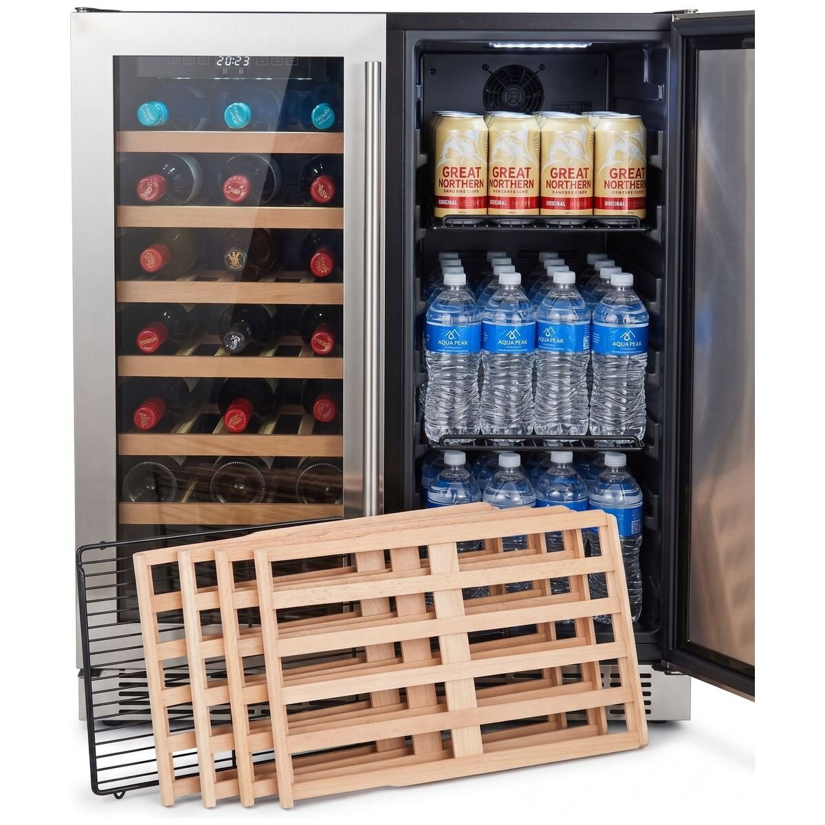 Bosston Grills 180L double door alfresco fridge - dual zone for beer and wine, lockable, silver - BOS180W2D
