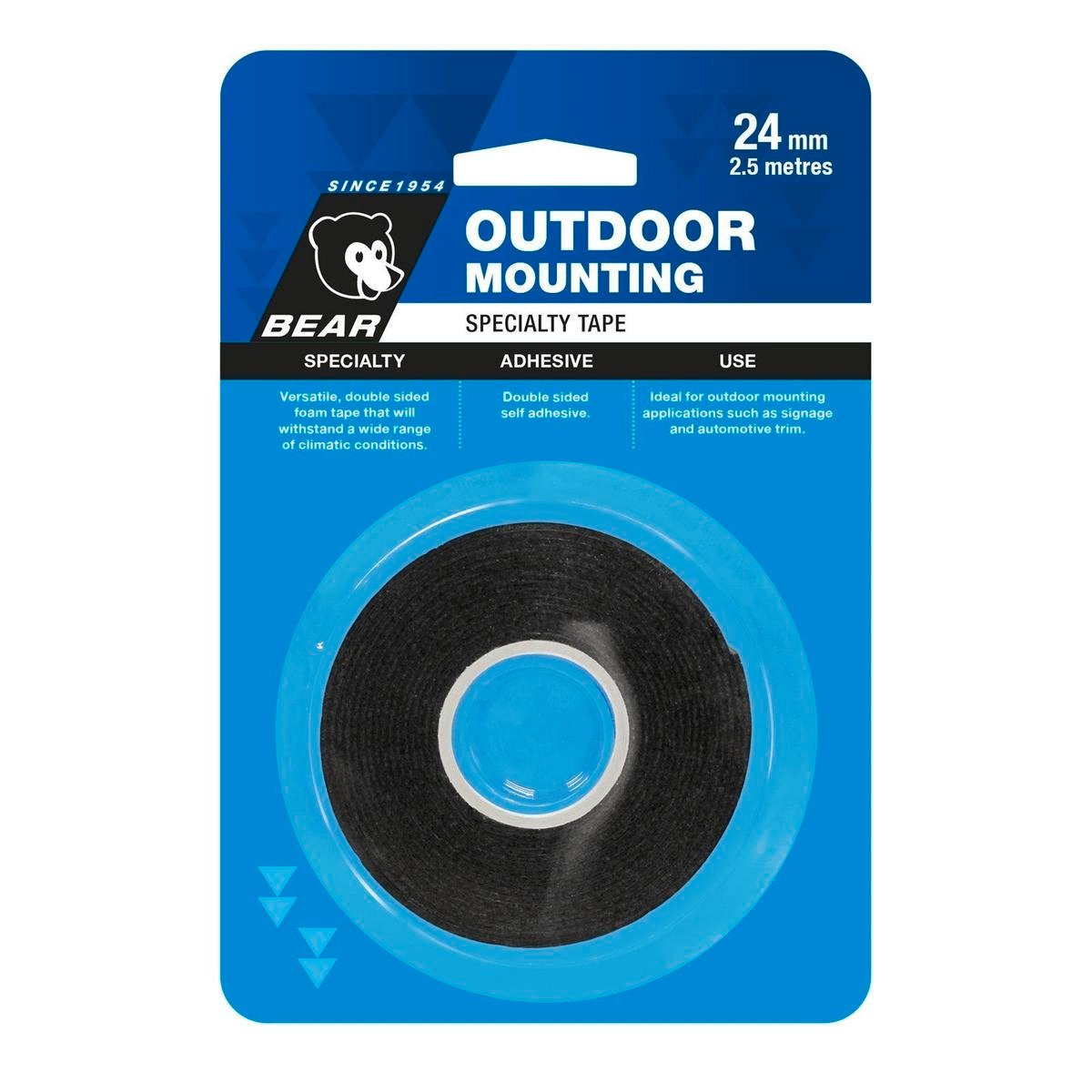 Bear Outdoor Mounting Tape 24mm x 2.5m Black Foam Double-Sided
