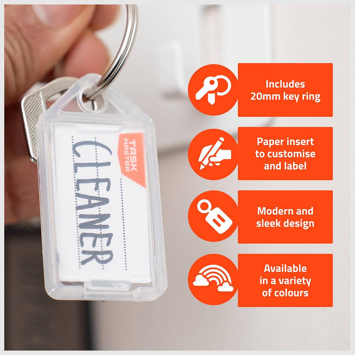 Taskmaster Clear Key Tags with Paper Inserts 56 x 29 x 6mm - 50 Pack