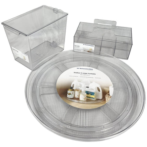 The Container Store 3 Piece Laundry Pack 1 - Clear PET Storage with Rotating Turntable - VTCS-LAUNDRY-P1