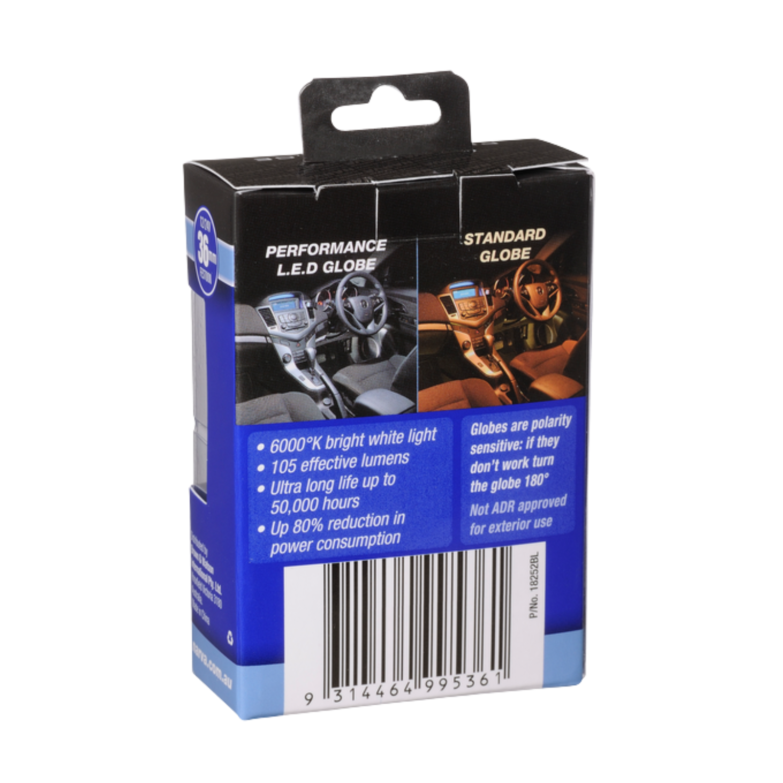 Narva 12/24V 36mm Cool White LED Festoon Globe - 2 Pack 18252BL