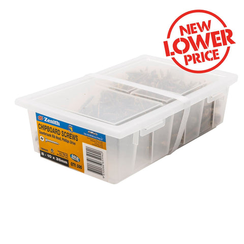 Zenith 8G x 35mm Gold Passivated Countersunk Rib Head Chipboard Screws - 500 Pack