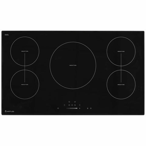 Artusi 90cm 5 Zone Induction Cooktop - Black Schott Ceran Glass, Slider Touch Control, Boost, Timer - CAID95B