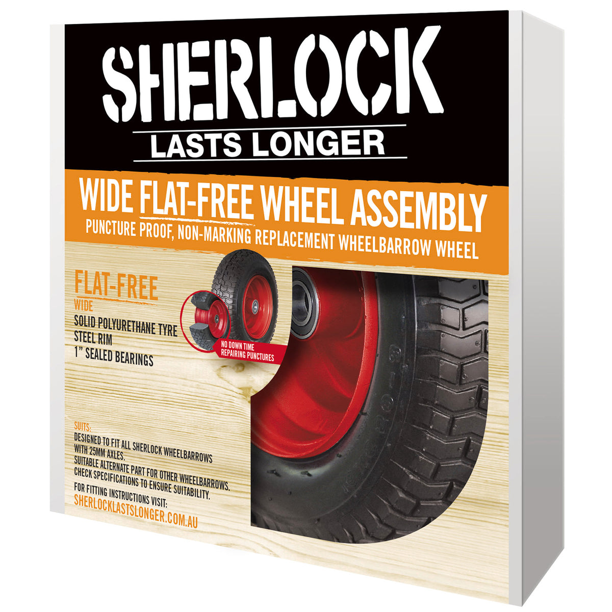 Sherlock 16" Wide Flat-Free Wheelbarrow Wheel Steel & Polyurethane