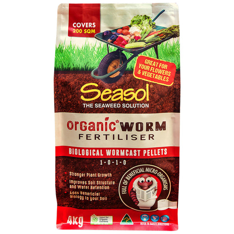 Seasol 4kg Organic Worm Fertiliser Pellets, All-Purpose Soil Conditioner