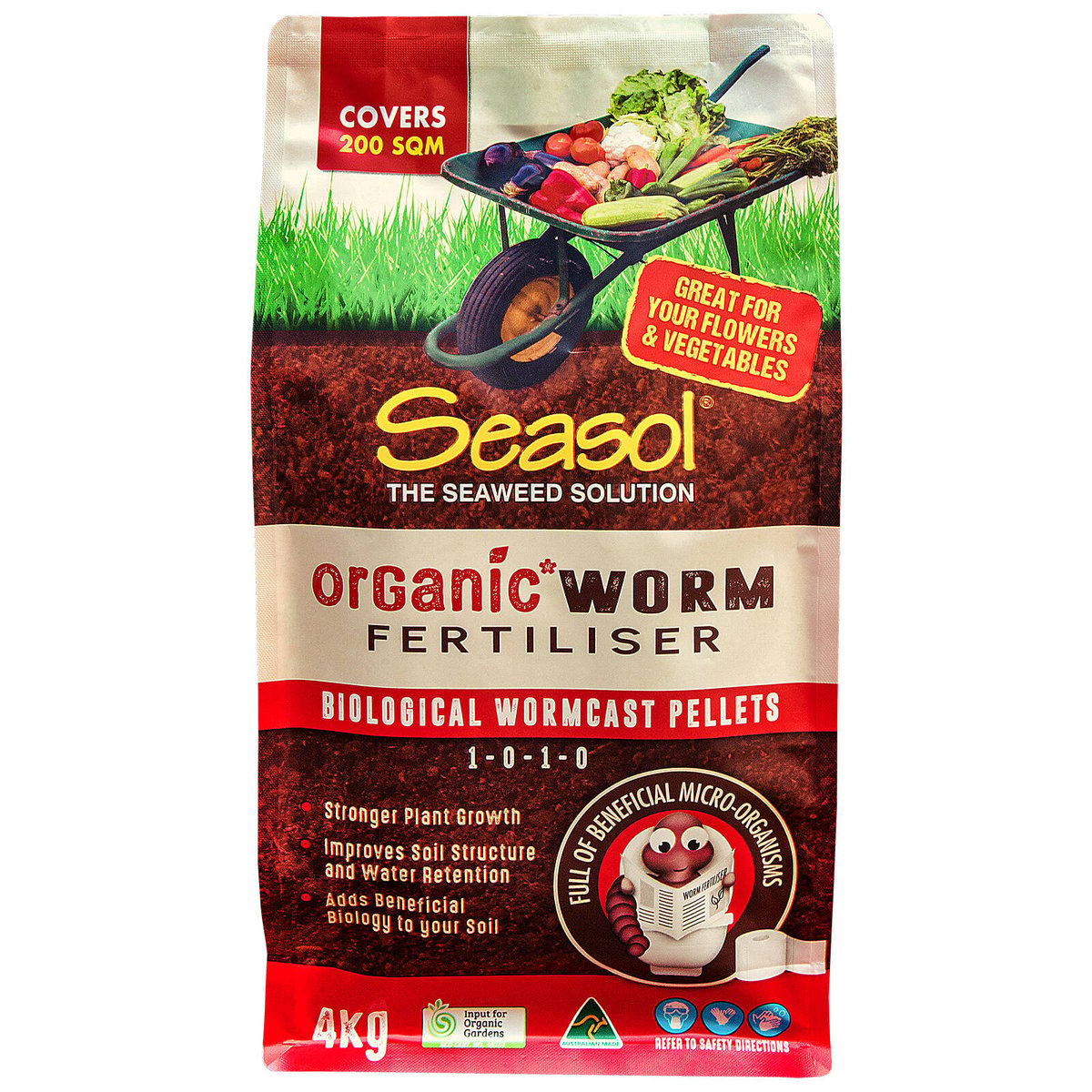 Seasol 4kg Organic Worm Fertiliser Pellets, All-Purpose Soil Conditioner