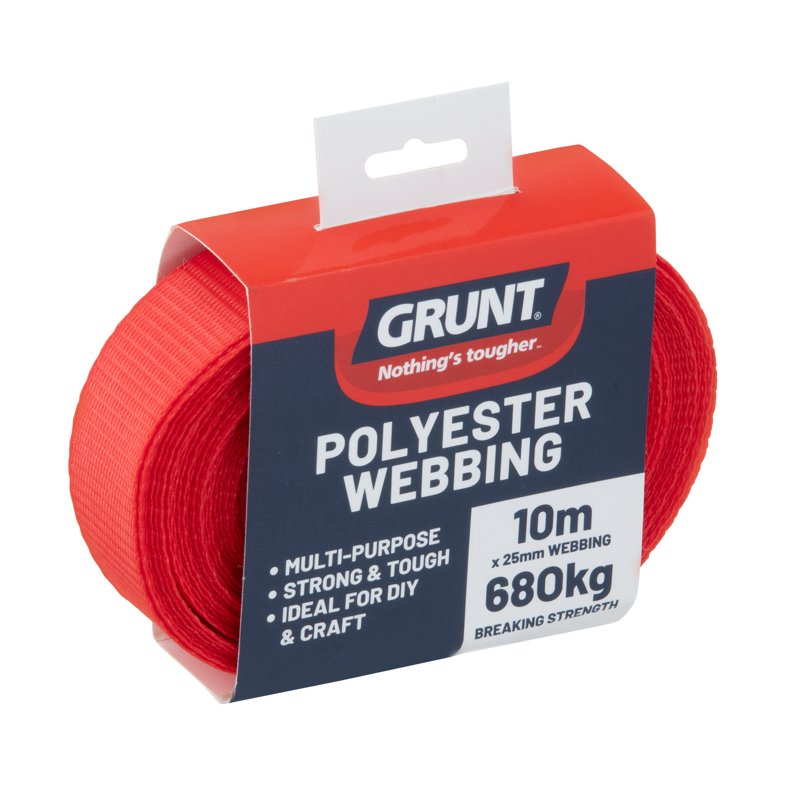 Grunt 25mm x 10m Red Polyester Poly Webbing