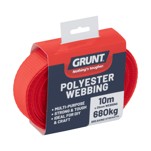 Grunt 25mm x 10m Red Polyester Poly Webbing