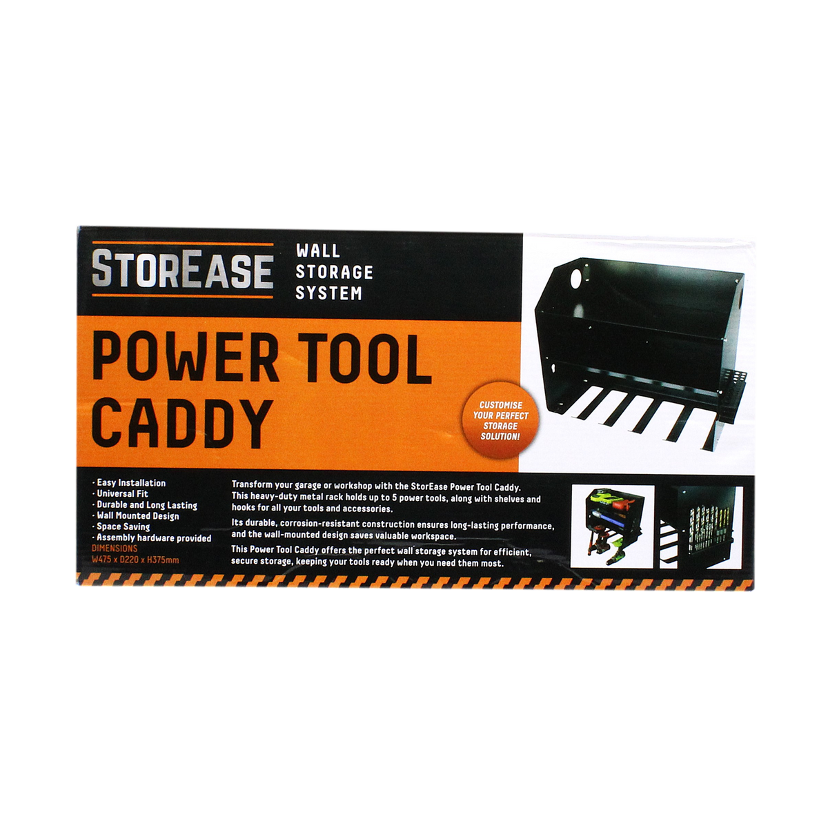 StorEase Wall Storage System Power Tool Caddy, Black Powder Coated, Indoor