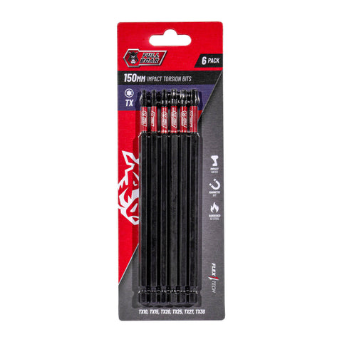 Full Boar TX x 150mm S2 Steel Magnetic Impact Torsion Bits Set 6 Pack