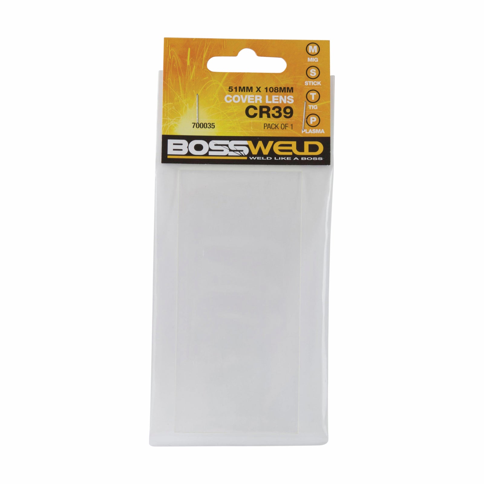 Bossweld 51 x 108mm CR39 Clear Welding Cover Lens - Flip Up Helmet Replacement