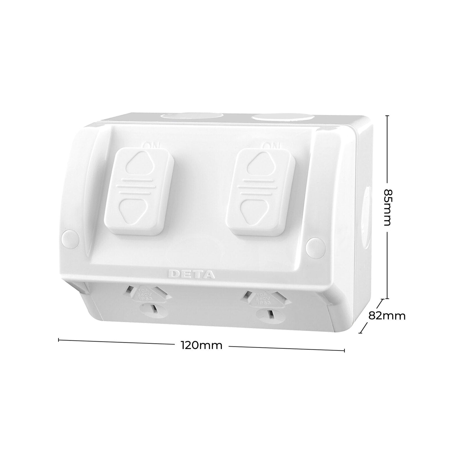 DETA Rhodium Plated Double Outdoor Powerpoint, 250V 10A, White Polycarbonate, IP54