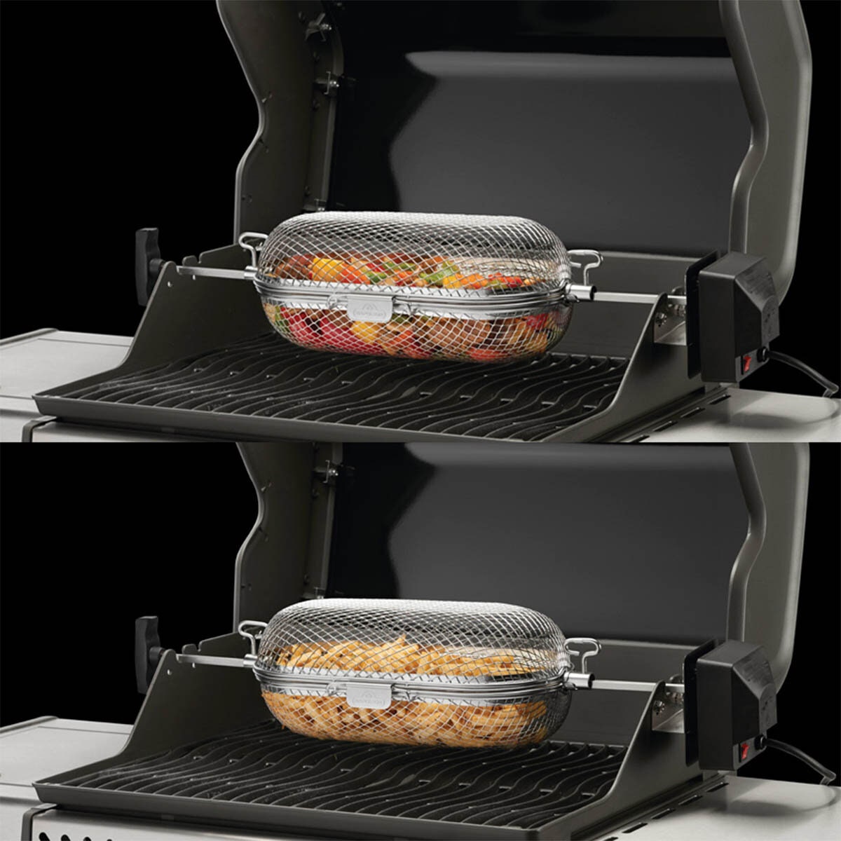 Napoleon rotisserie grill basket - food grade stainless steel, fits square and hex spit rods - 64000