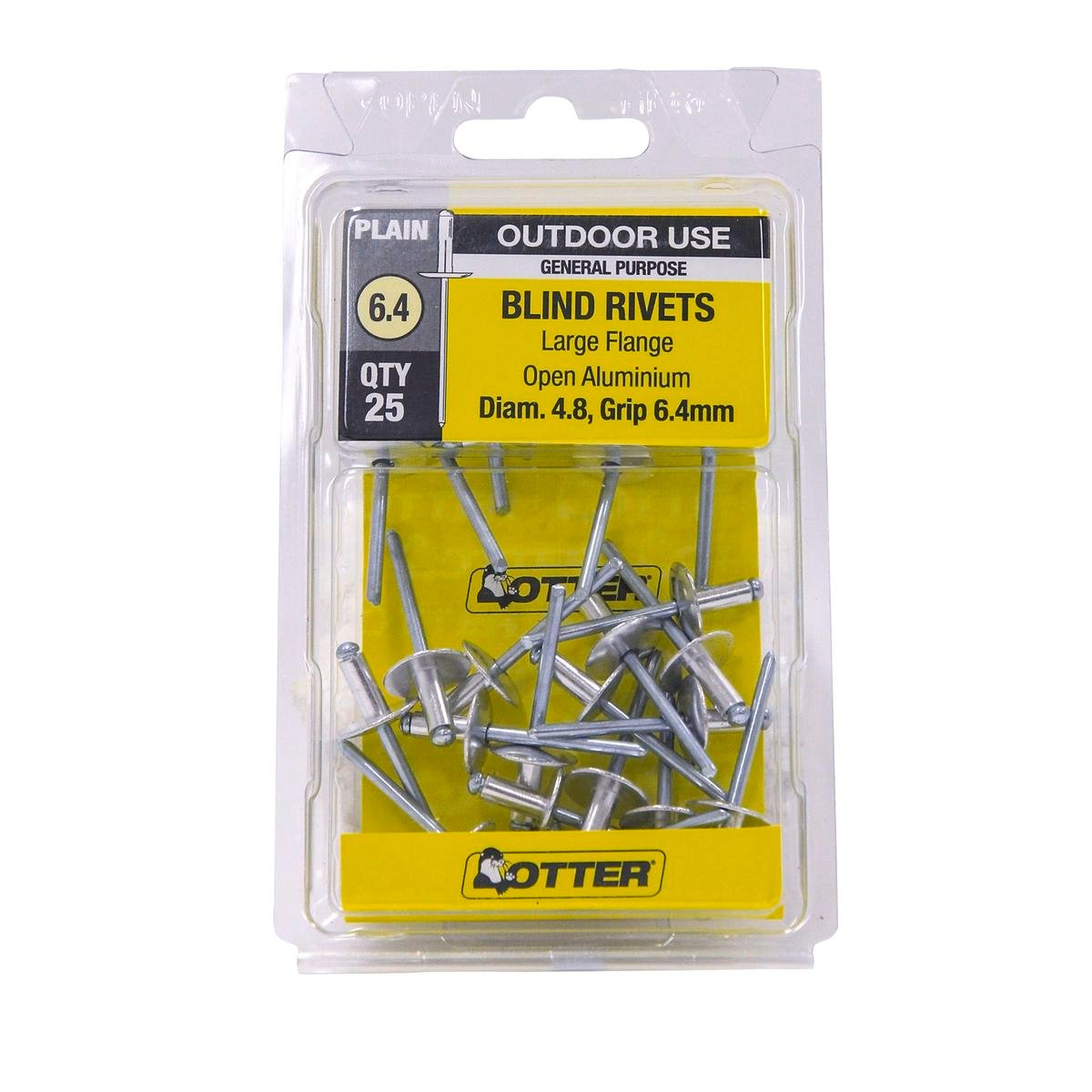 Otter 4.8 x 6.4mm Large Flange Aluminium Rivets 25 Pack