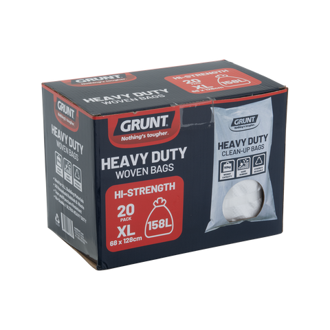 Grunt 158L Ultra Heavy Duty Clean Up Bags 680 x 1280mm Tear Resistant - 20 Pack