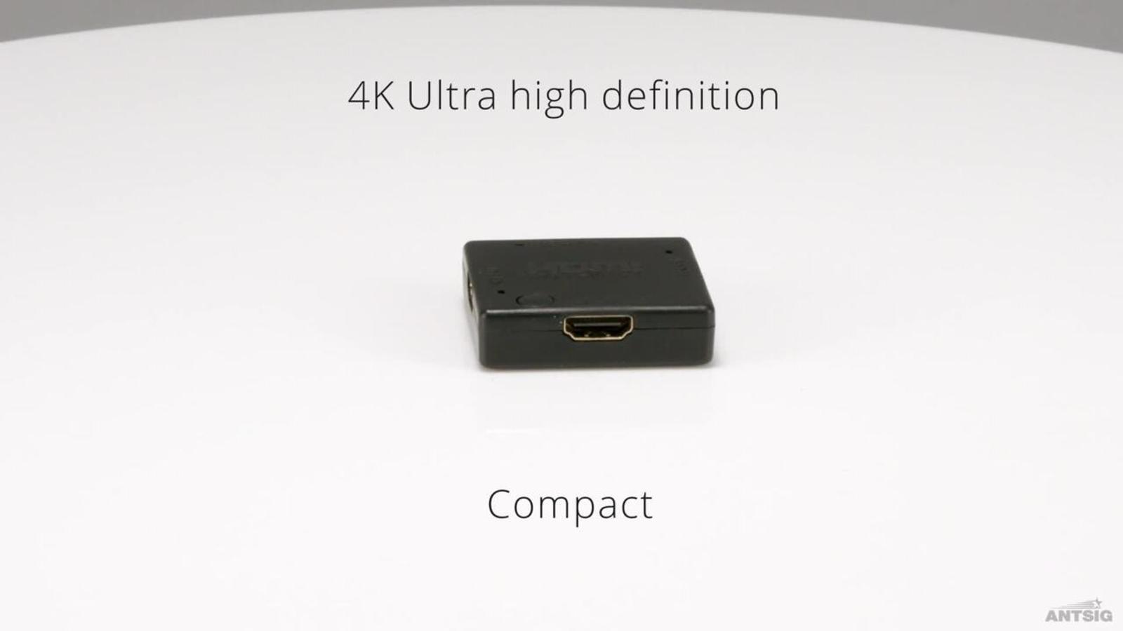 Antsig 4K HDMI 3 Way Switch Adaptor - 3 In 1 Out, Push Button, Black AP477