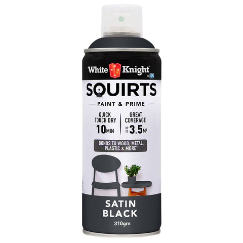 White Knight Squirts Black Satin Spray Paint 310g Solvent Based Durable - SuperSaverAU - view 1