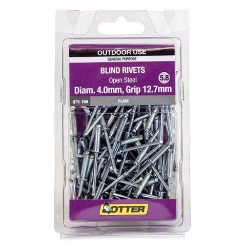 Otter 4.0 x 12.7mm Open Steel Blind Rivets 100 Pack