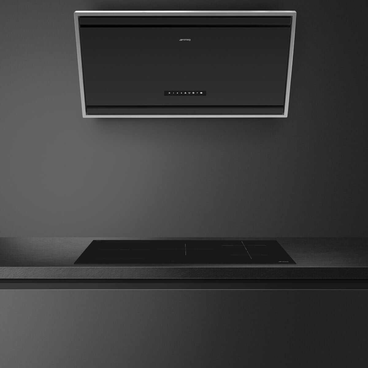 Smeg 90cm Angled Wall Mount Rangehood - Matte Black, 729m³/h, Autovent 2.0, Touch Controls - KV394MB