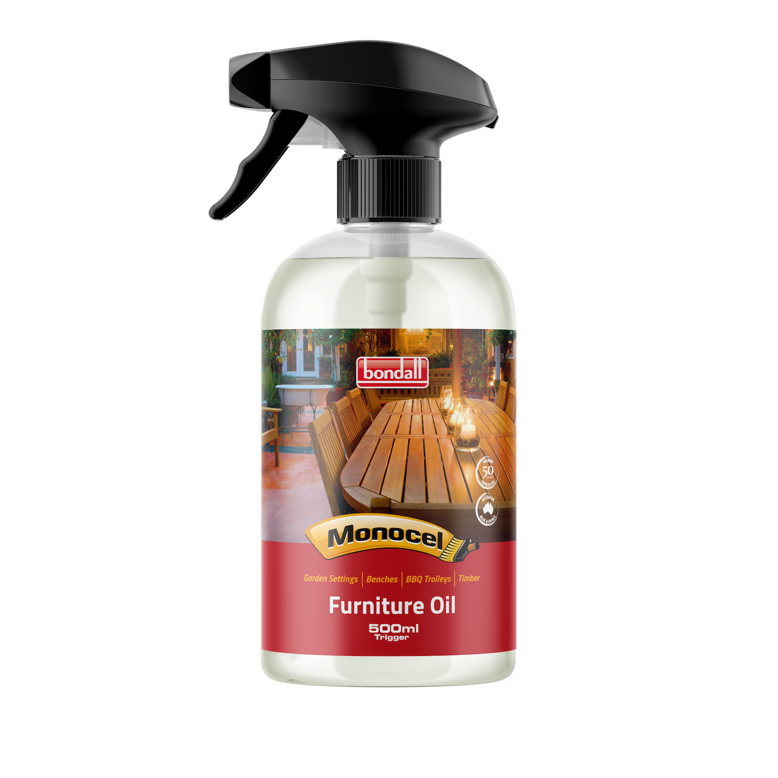 Bondall Monocel Furniture Oil Trigger Pack 500ml - UV Resistant Low Sheen Outdoor Timber Oil