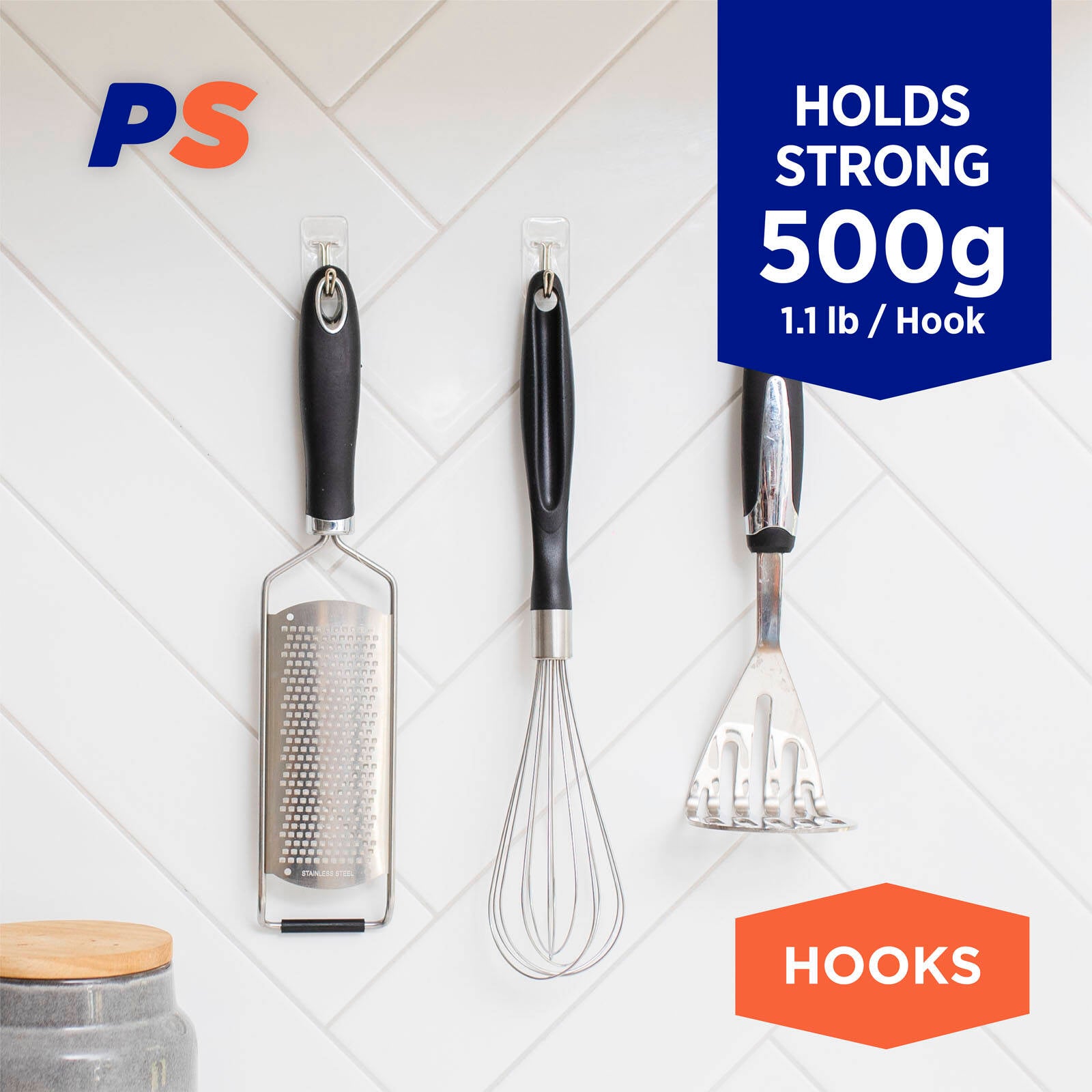 Permastik Small Clear Kitchen Hooks - 30 Pack, Holds 500g
