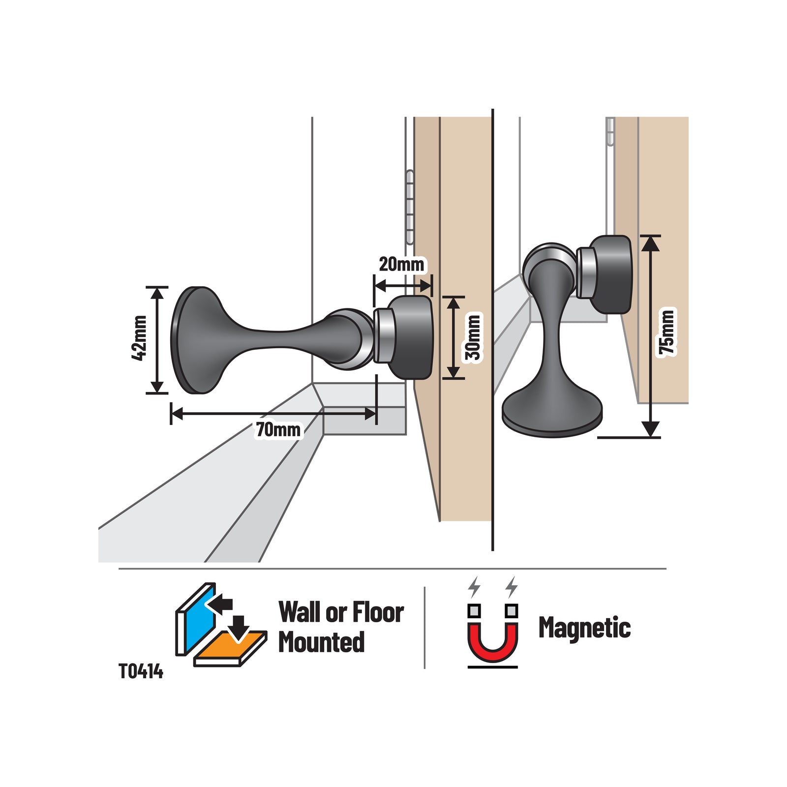 Adoored Gun Metal Grey Trumpet Magnetic Door Stop