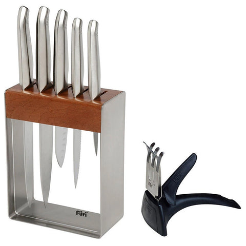 Furi Pro Knife Block Set - Five Japanese Stainless Steel Knives, Stainless Steel Block - 41347