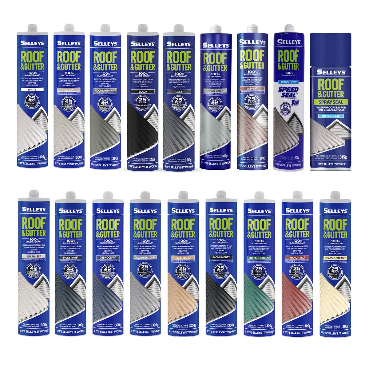 Selleys Roof and Gutter Silicone Sealant Surfmist 300g - Waterproof, UV Resistant Silicone Polymer
