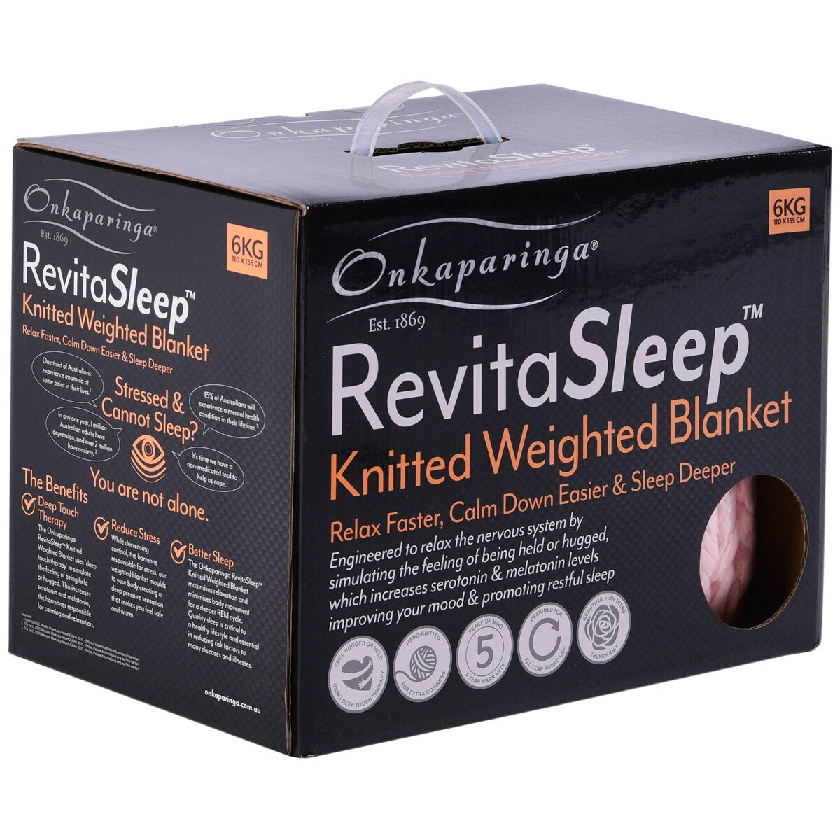 Onkaparinga Knitted Weighted Blanket 6kg - Peach, Glass Beads, Relaxation - SuperSaverAU - view 5