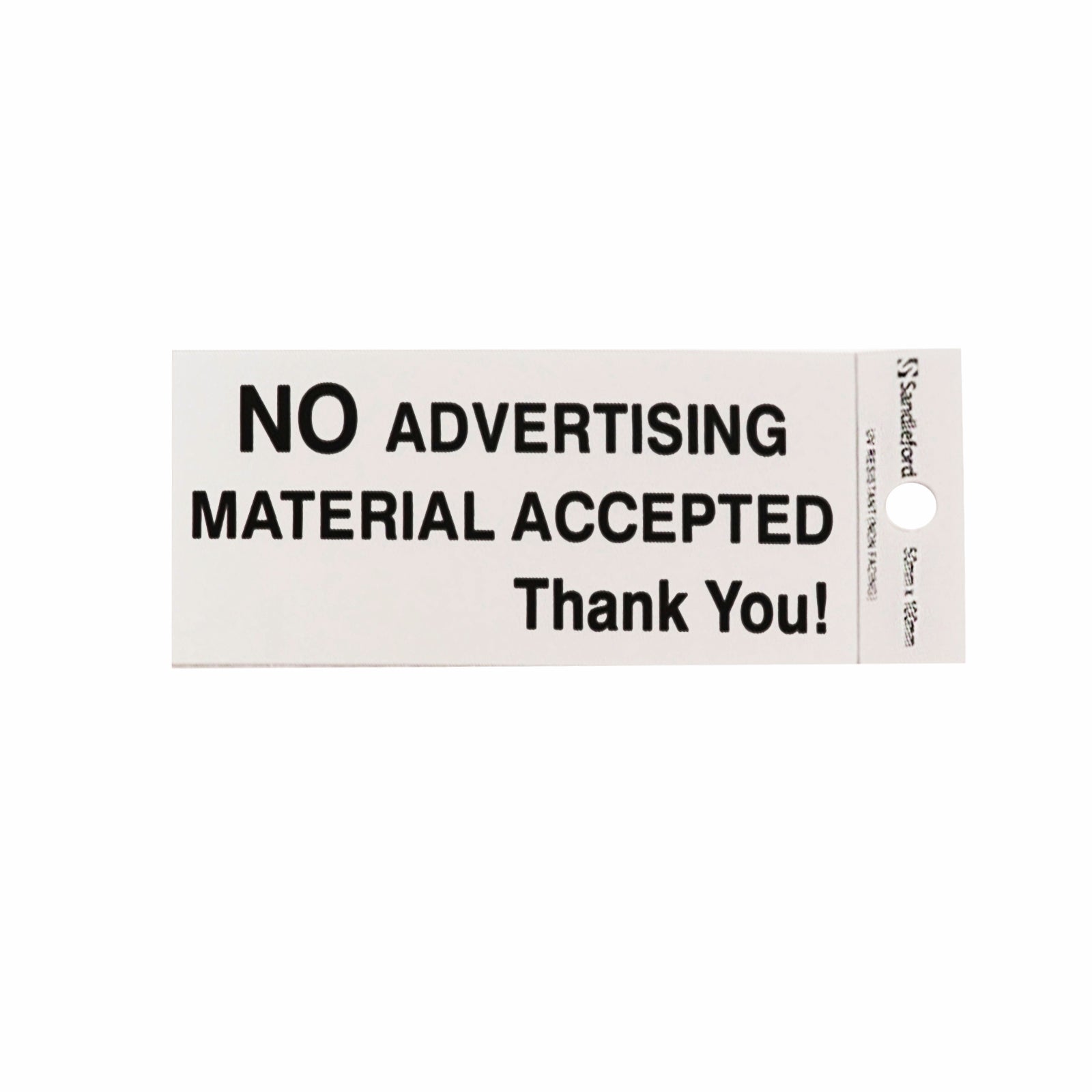 Sandleford 100 x 50mm No Advertising Material Self Adhesive Sign, Gloss Silver Weather Resistant Polycarbonate