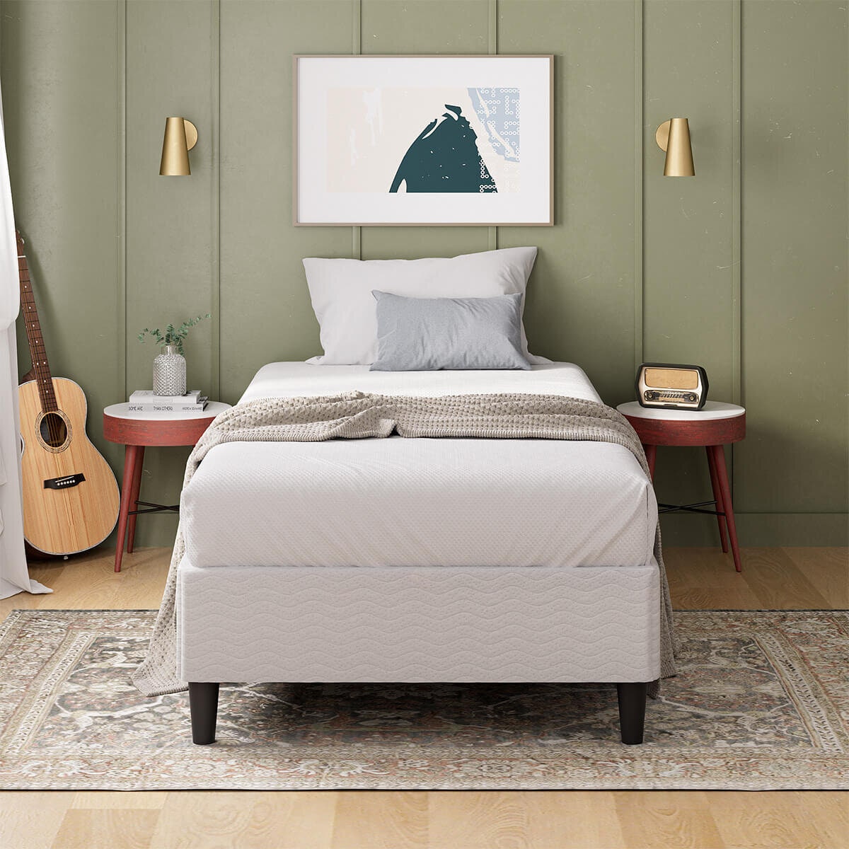 Zinus Keenan Single Ensemble Bed Base in White - Steel Foundation, Box Spring Function - AU-BSLB-S