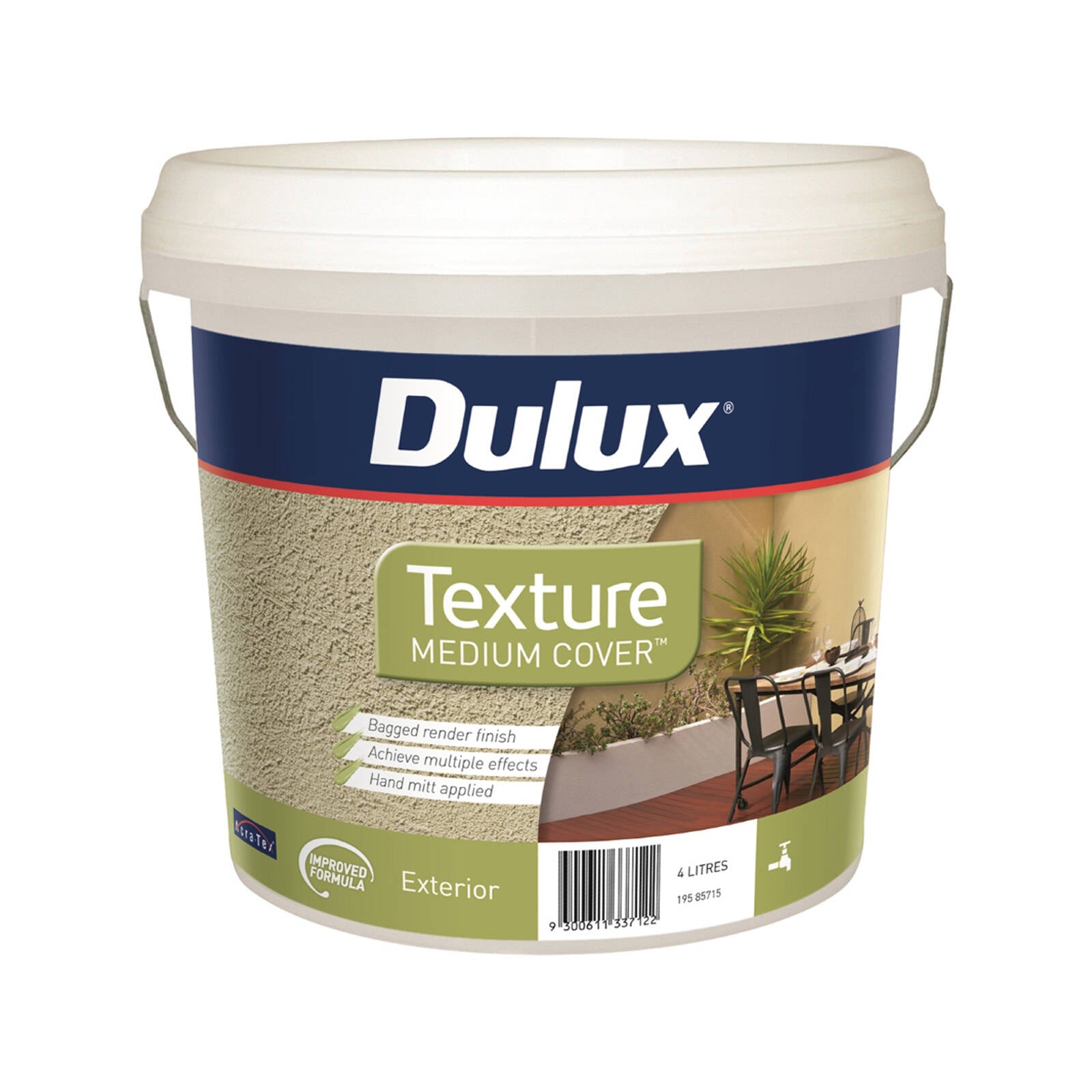 Dulux Medium Texture Exterior Paint 4L, Water Based, Brick Render & Masonry