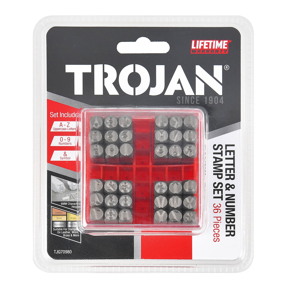 Trojan 36 Piece Letter & Number Stamp Set, Heat Treated A-Z & 0-9
