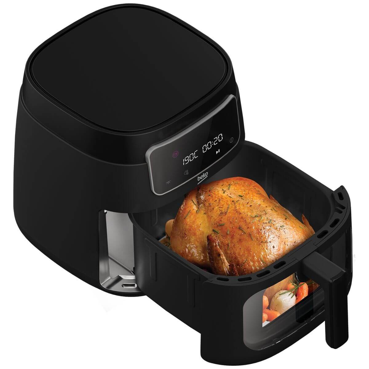 Beko 7.6L air fryer - Black, digital touchscreen, glass viewing door, 9 auto cooking programs - FRL3374B